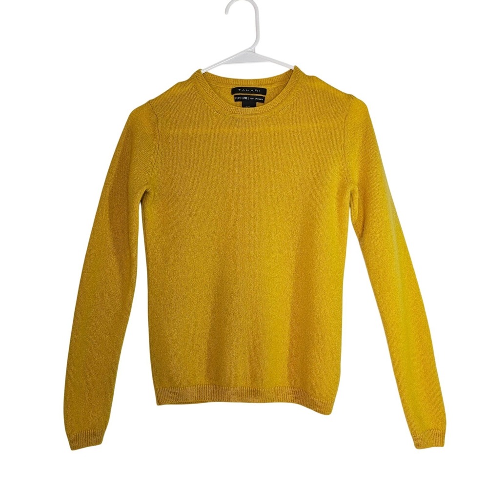 Tahari Pure Luxe XS Cashmere Sweater Top Gold Yellow Pullover Knitwear